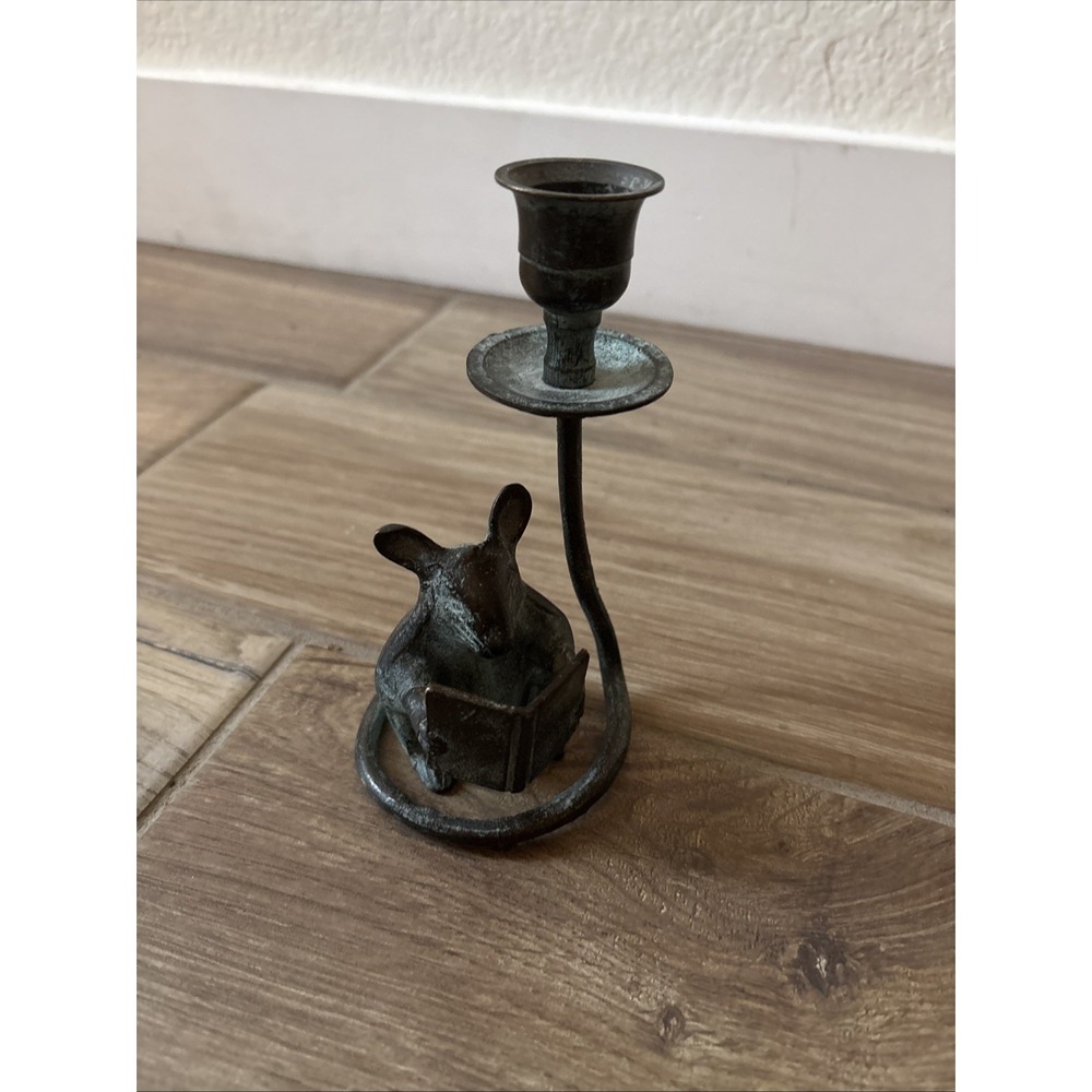 Vintage San Pacific San Francisco Bronze Reading Mouse Candle Holder Library ‘91